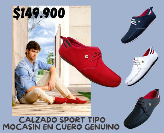 CALZADO SPORT TIPO MOCASIN EN CUERO GENUINO